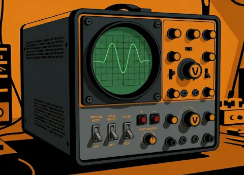 An oscilloscope tracing a glowing waveform across its screen